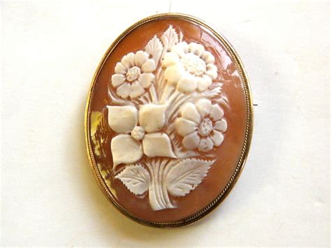 Vintage Floral Carved Shell Cameo 800 Signed Brooch Pendant Etsy