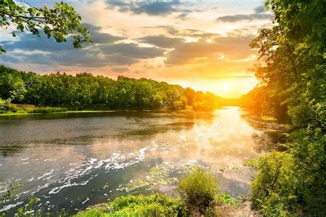 Sunset Over The River In The Forest — Stock Photo © Givaga 29271121