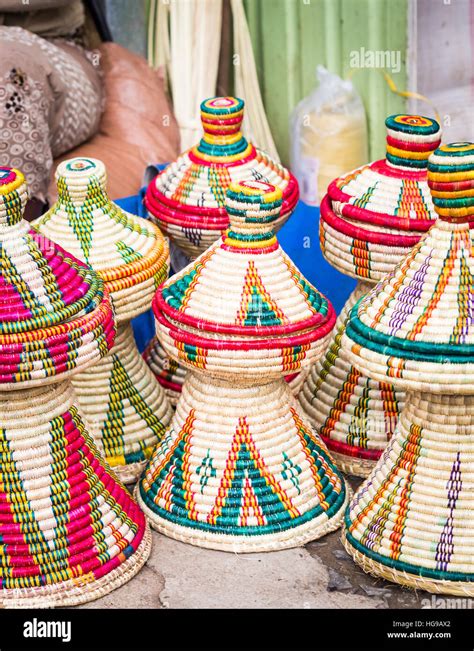 Ethiopian Handmade Habesha Baskets Sold On A Local Market In Ethiopia