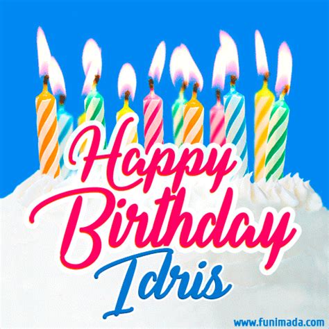 Happy Birthday  For Idris With Birthday Cake And Lit Candles — Download On