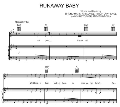Runaway Baby Bruno Mars Sheet Music Purple Market Area