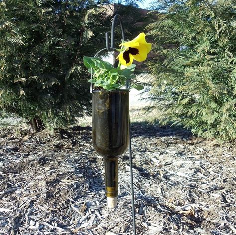 Recycled Wine Bottle Hanging Planter Or Candle Holder