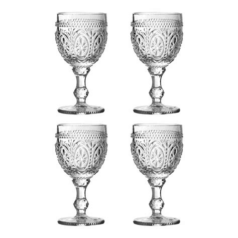 Set Of 4 Clear Glass Embossed Wine Glasses 200ml Brandalley