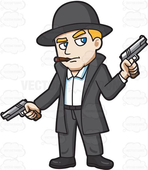 a mobster holding hand guns in both hands cartoon stock clip art vector toons hand guns men