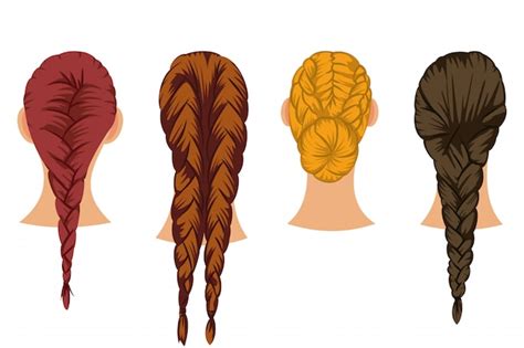 Premium Vector Braids Hair Vector Cartoon Set Of Female Hairstyles