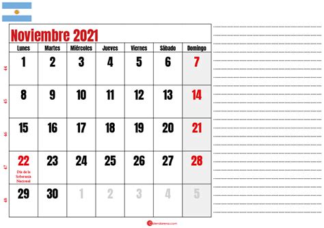 Calendario Noviembre 2021 Argentina Para Imprimir