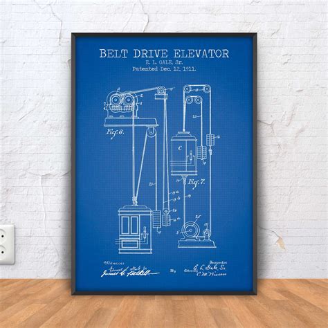 ELEVATOR patent print elevator poster elevator blueprint