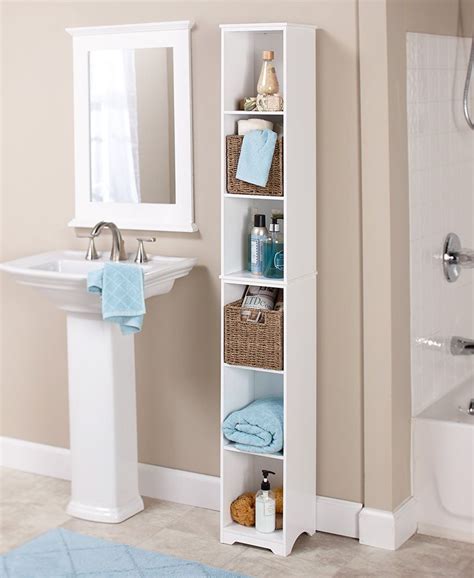 White Slim Storage Tower Small Bathroom Storage Solutions Slim