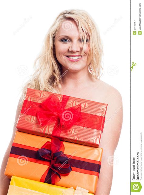 Happy Naked Woman With Ts Stock Image Image Of Holiday Naked
