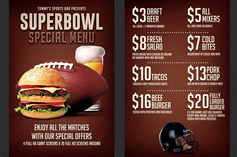 Football Super Bowl Food Menu Flyer Flyer Templates ~ Creative Market