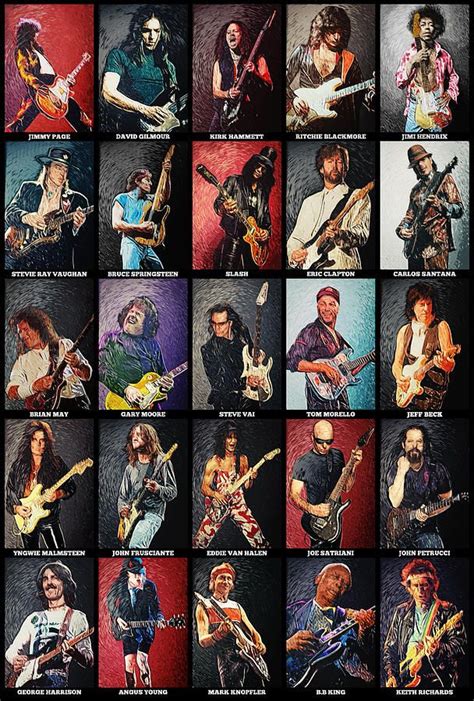 Greatest Guitarists Of All Time By Taylan Soyturk Guitarist Art Rock Band Posters Heavy