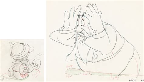Pinocchio Stromboli And Pinocchio Animation Drawings Group Of 2 Walt