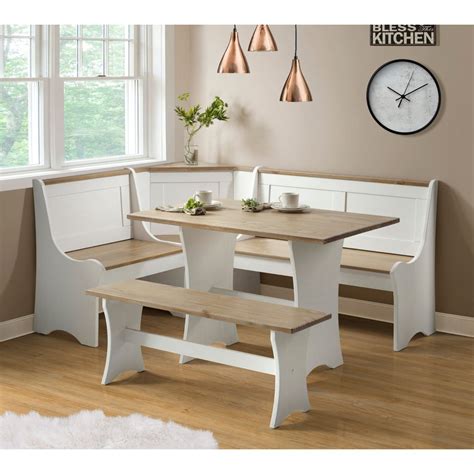 Linon Camden Coastal Wood Corner Dining Breakfast Nook With Table And