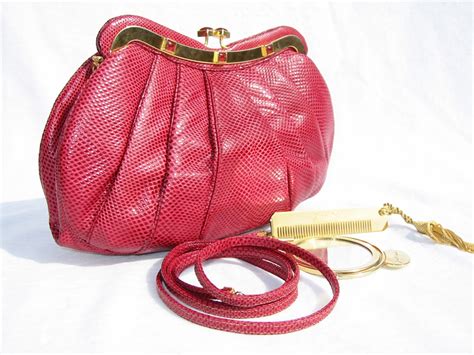Lovely Cranberry Red 1980s Judith Leiber Karung Snake Skin Clutch