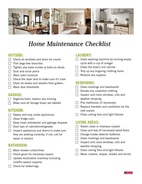 Home Maintenance Checklist Printable Delta Faucet