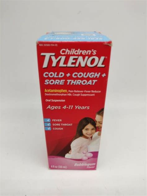 Childrens Tylenol Cold Cough And Sore Throat Medicine Bubblegum 4