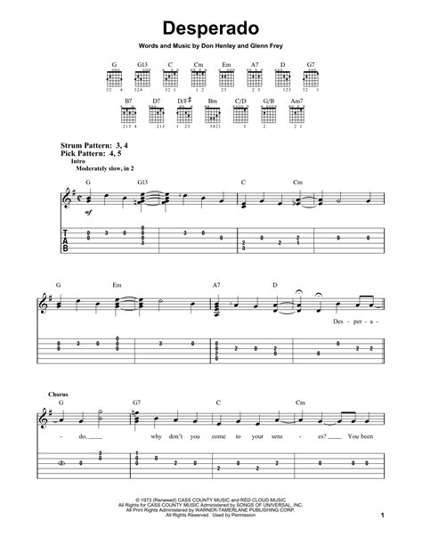 Eagles Desperado Sheet Music And Chords Download 3 Page Printable Pdf