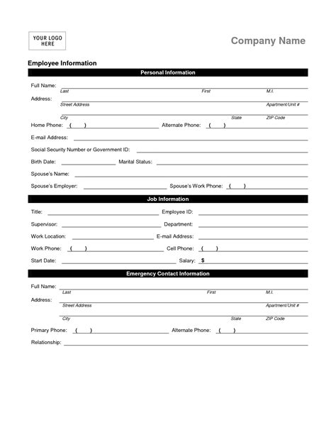 Employee Information Forms Templates Charlotte Clergy Coalition