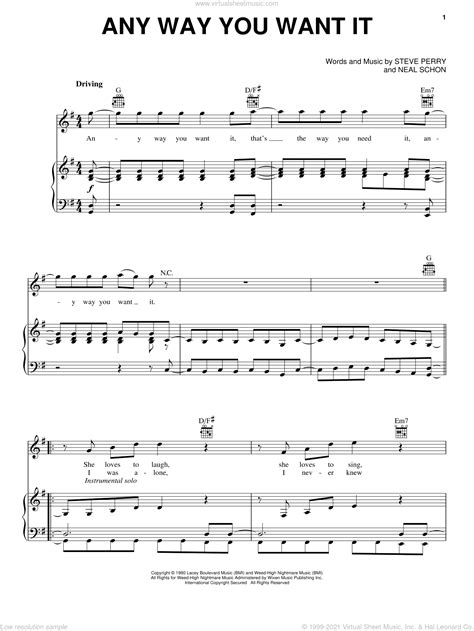 Journey Any Way You Want It Sheet Music For Voice Piano Or Guitar