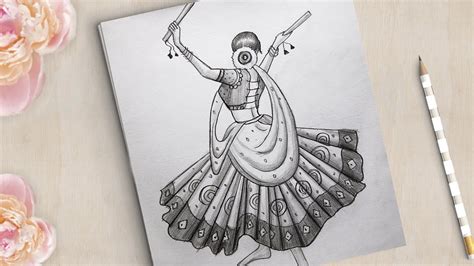 How To Draw A Traditional Girl With Dandiya Dance Easy Indian Girl Drawing Girl Drawing