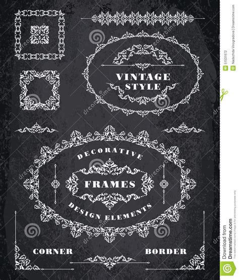 Set Of Retro Vintage Frames And Borders Chalk Board Background Stock