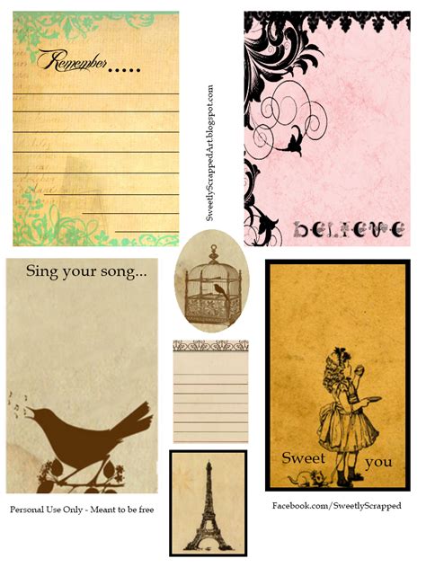 Sweetly Scrapped Printable Journaling Cards Free And Vintage Inspired
