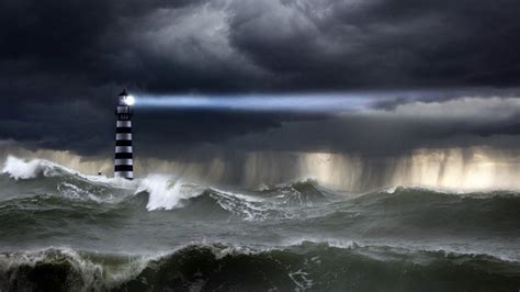 554981 1920x1080 Nature Landscape Sea Waves Clouds Lighthouse Storm