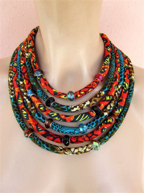 Multi Strand African Necklace Fabric Statement Necklace