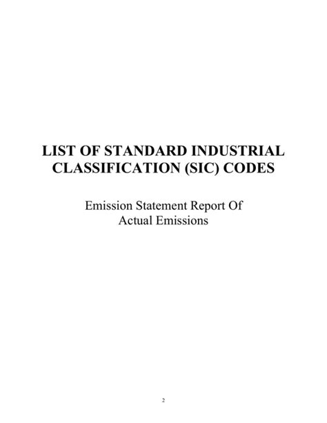 List Of Standard Industrial Classification Sic Codes