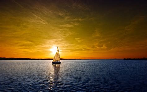 Lone Boat Sunset 4k Wallpaper Photos