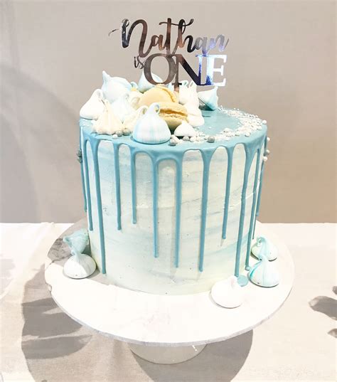 First Birthday Cake Blue Drip Cake Blue And White Drip Cake