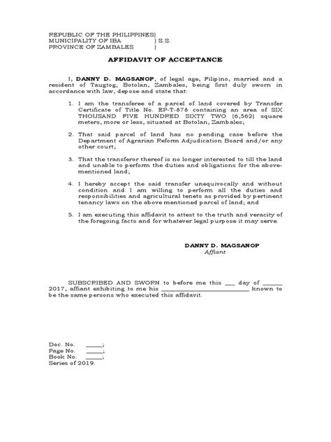 Affidavit Of Acceptance Danny D Magsanop Pdf