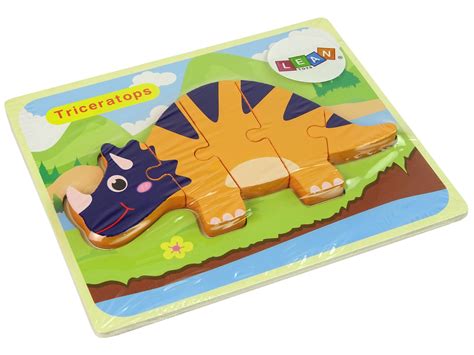 Wooden Puzzle Dinosaurs Triceratops Ankylosaurus Orange Toys Jigsaw