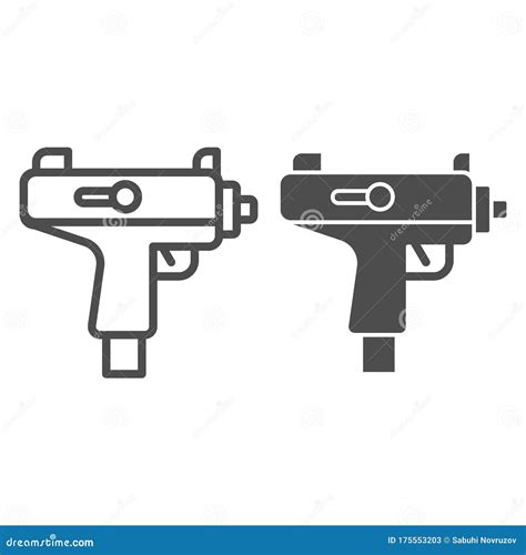 Uzi Submachine Gun Line Icon Automatic Machine Weapon Symbol Outline