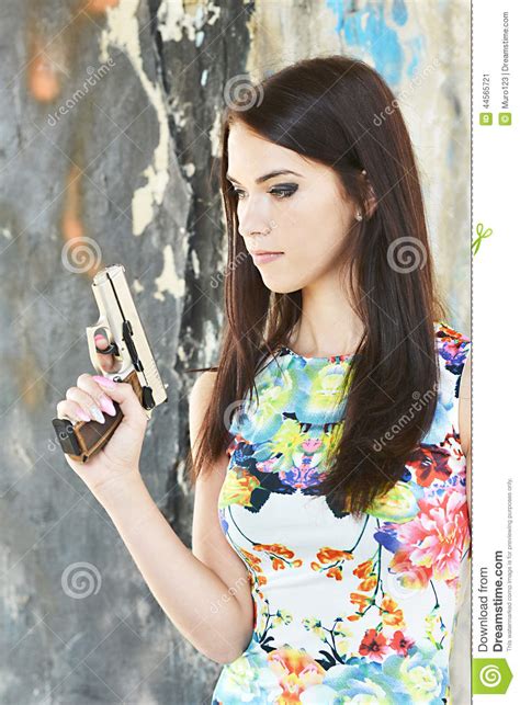 Beautiful Woman With Gun Stock Photo Image 44565721