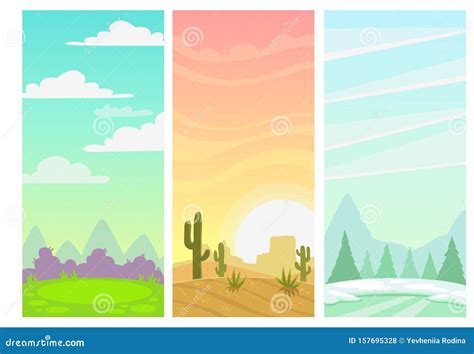 Set Di Vignette Per Paesaggi Verticali Di Natura Semplice Illustrazione