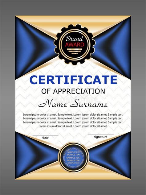 Vertical Certificate Appreciation Or Diploma Template With Blue