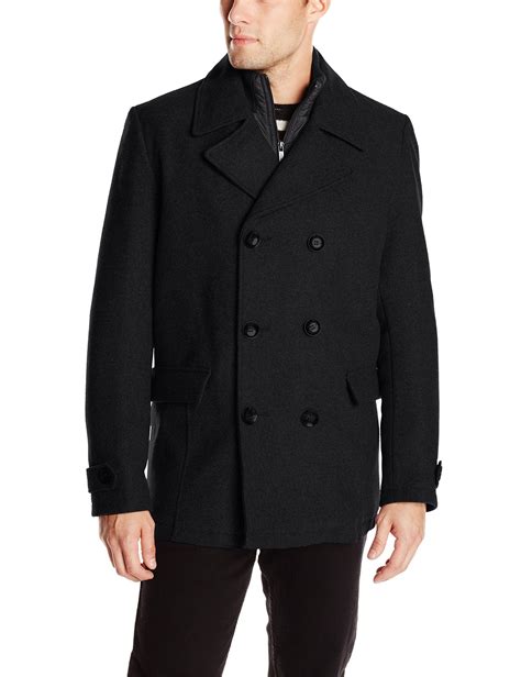 Kenneth Cole Mens Classic Peacoat With Sweater Knit Bib Black Small