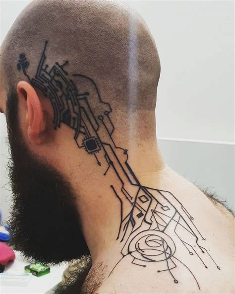 A Man With A Tattoo On His Neck Has A City Map Tattooed On The Back Of