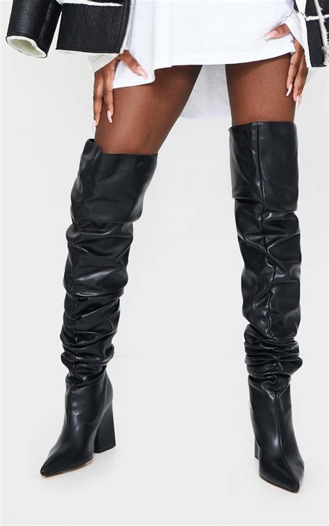 Black Western Slouch Over The Knee Boot Prettylittlething Ire