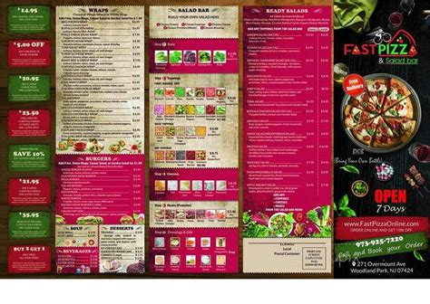 For the year 2021 it involves xmas, new year's day, easter monday or independence day. Menu of Fast Pizza & Salad Bar in Woodland Park, NJ 07424
