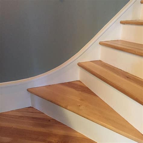 All stair treads & risers can be shipped to. Refinished hardwood stairs - white risers maple treads | Hardwood stairs, Oak stairs, Wood stairs