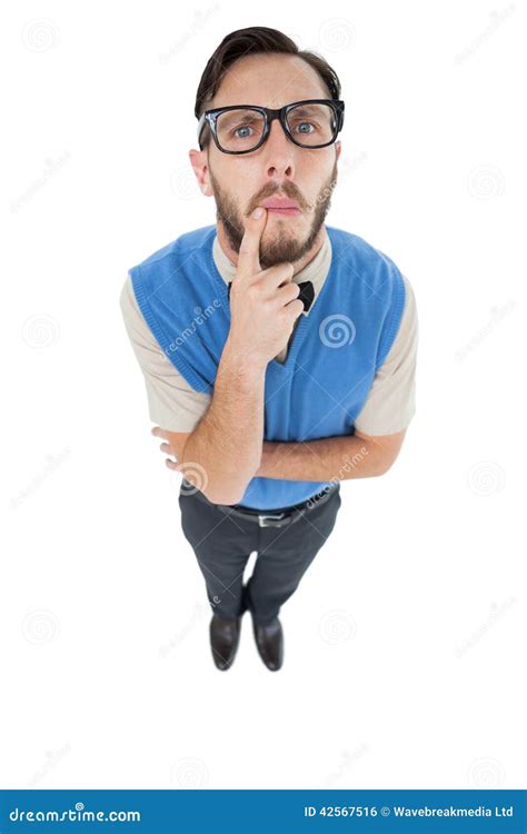 Geeky Hipster Looking Confused At Camera Stock Photo Image Of Shirt