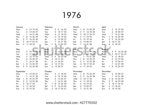 Vintage Calendar Year 1976 All Months Stock Illustration 427770502