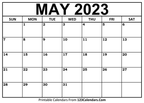 May 2023 Calendar Printable Printable Template Calendar