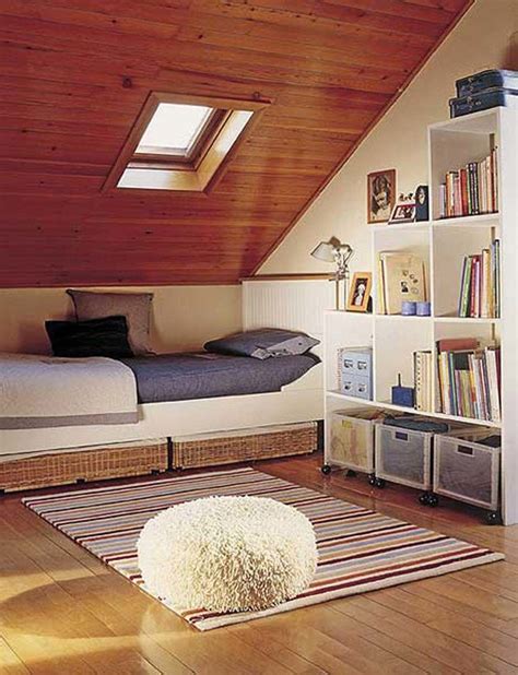 Attic Bedroom Ideas With Cozy Carpet White And White Bookcase And