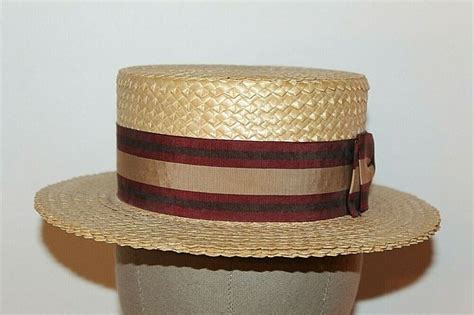 Vtg Stetson Boating Straw Mens Hat Size 7 W 2 Brown Stripe Band