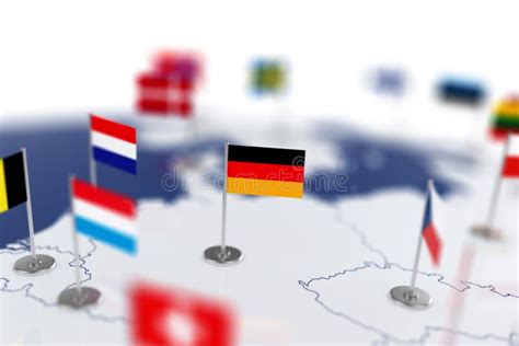Germany Flag In The Focus Europe Map With Countries Flags Stock