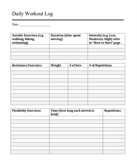Free Printable Workout Log Sheet Template Business Psd Excel Word Pdf