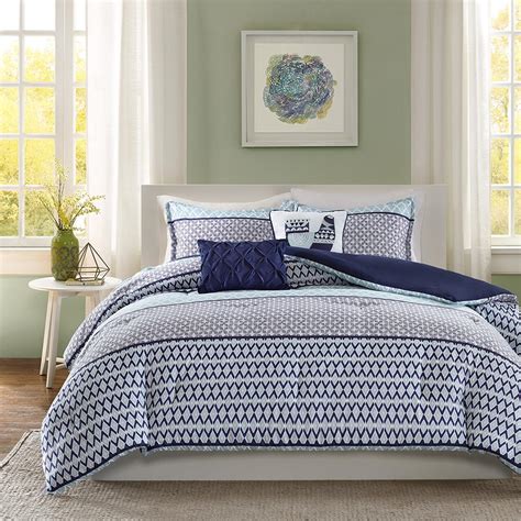 Beautiful Blue Stripes Geometric Design Comforter Set Full
